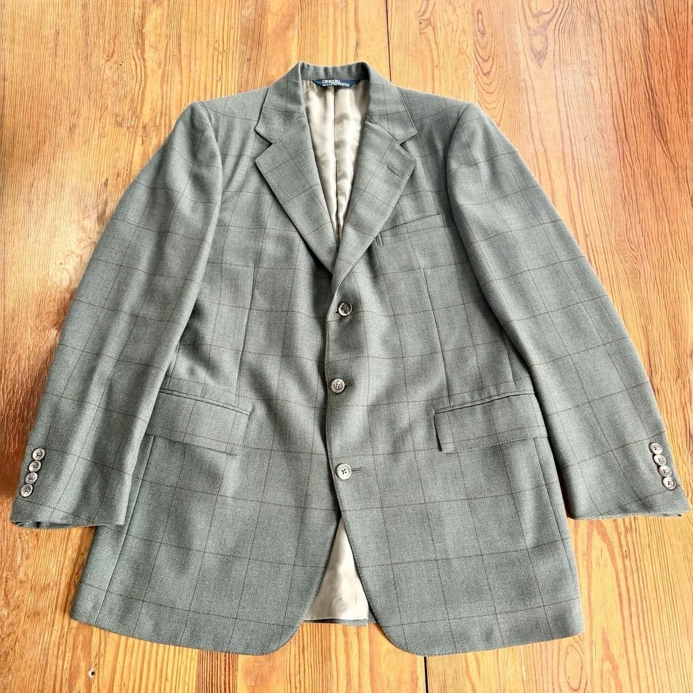 Polo Ralph‎ Lauren VTG 3-Button Tweed Windowpane Blazer Sportscoat Sz 42L USA